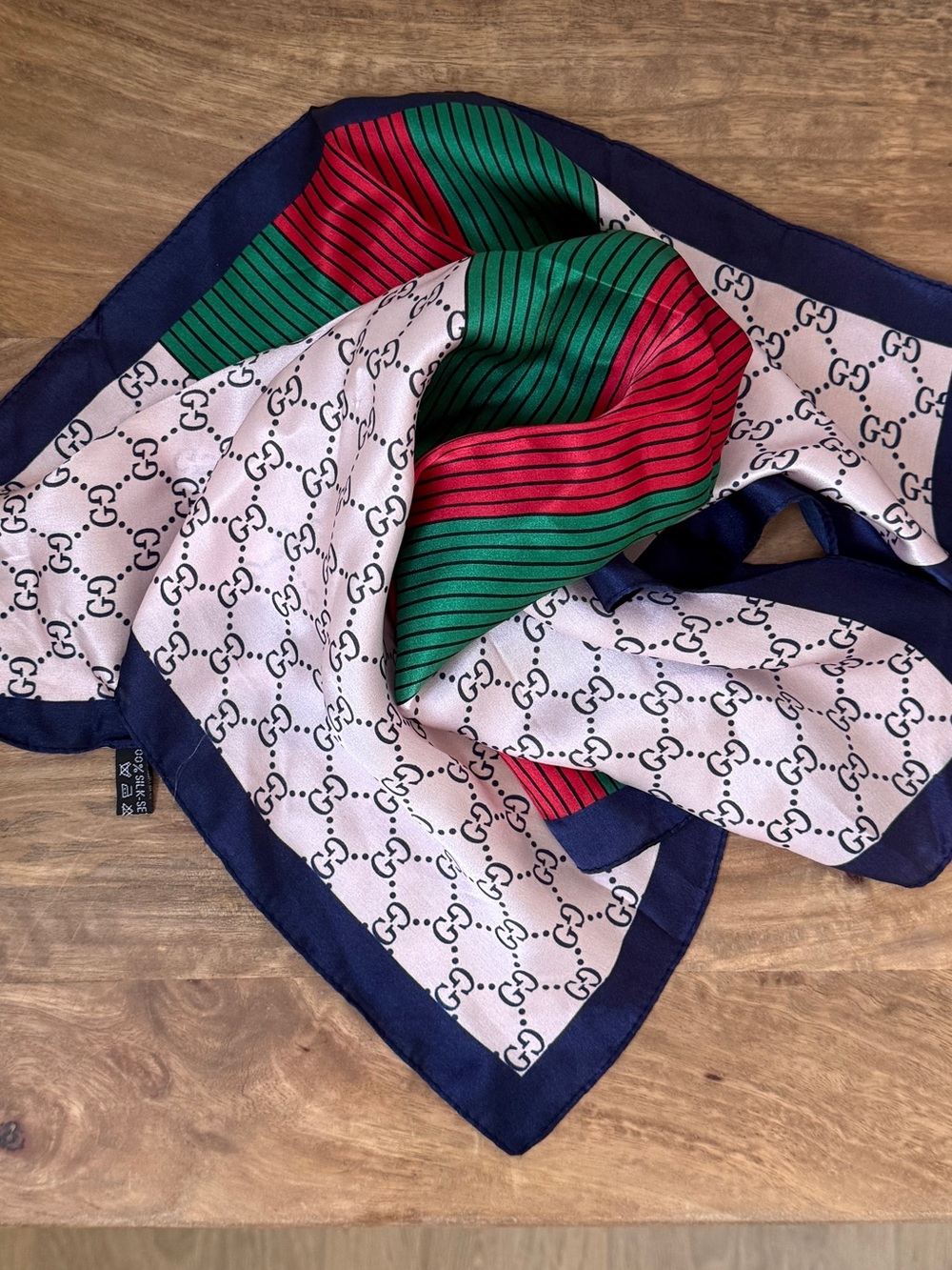 GG Monogram Scarf in Navy, Pink, Green & Red